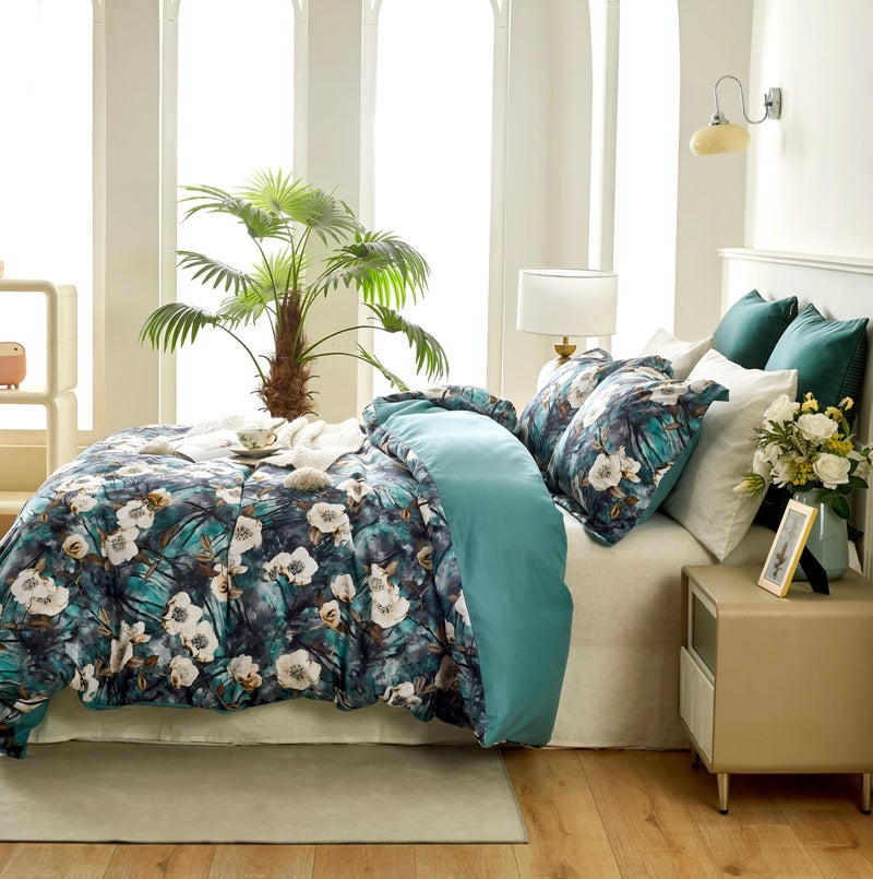 Cupocupa Duvet Cover Queen Size Set Boho Floral Pattern Queen Duvet Cover Set For Queen Size Bed Vintage Soft Bedding Leaf Print Duvet Cover With Pillowcases - Image 3