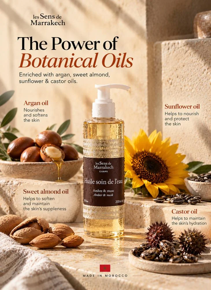 Les Sens De Marrakech  Water Care Oil Amber and Musk 200 ml  | Best Price UAE