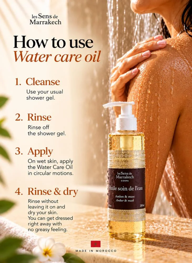 Les Sens De Marrakech  Water Care Oil Amber and Musk 200 ml  | Best Price UAE