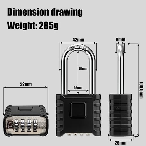 Diyife 2 Pack 2.3in Long Shackle Combination Padlock [One-Touch Unlocking], Diyife Large Heavy Duty Outdoor Padlock Design of Hidden Password, High Security for Locker, Gym, Garden, Fences, Garage, Black - Image 2