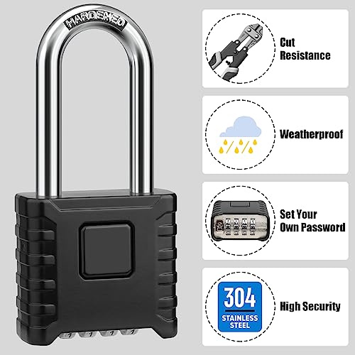 Diyife 2 Pack 2.3in Long Shackle Combination Padlock [One-Touch Unlocking], Diyife Large Heavy Duty Outdoor Padlock Design of Hidden Password, High Security for Locker, Gym, Garden, Fences, Garage, Black - Image 4