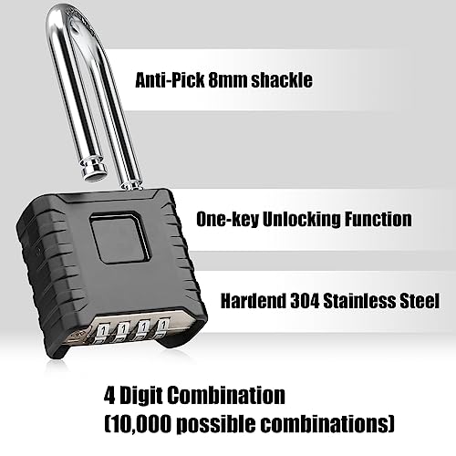 Diyife 2 Pack 2.3in Long Shackle Combination Padlock [One-Touch Unlocking], Diyife Large Heavy Duty Outdoor Padlock Design of Hidden Password, High Security for Locker, Gym, Garden, Fences, Garage, Black - Image 3