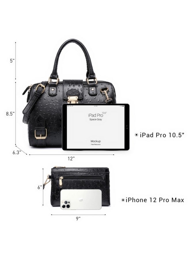 DASEIN Dasein Women Barrel Handbags Fashion Satchel Bags Top Handle Shoulder Purses Vegan Leather Work Tote (Ostrich Black) - Image 3