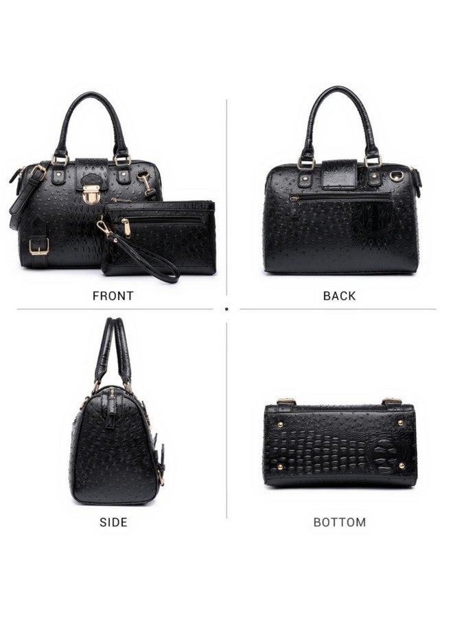 DASEIN Dasein Women Barrel Handbags Fashion Satchel Bags Top Handle Shoulder Purses Vegan Leather Work Tote (Ostrich Black) - Image 1