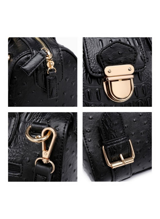 DASEIN Dasein Women Barrel Handbags Fashion Satchel Bags Top Handle Shoulder Purses Vegan Leather Work Tote (Ostrich Black) - Image 4