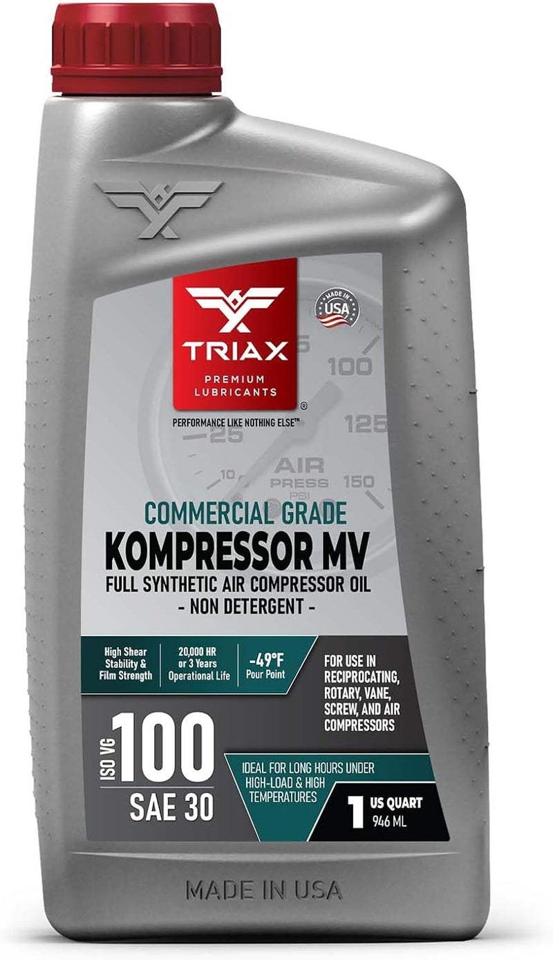 TRIAX Kompressor MV 100 SAE 30, Full Synthetic, Multi-Vis Air Compressor Oil | For Rotary, Vane, Screw, and Reciprocal | Commercial Grade | High Temp | Non-Detergent (1 Quart) - Image 1