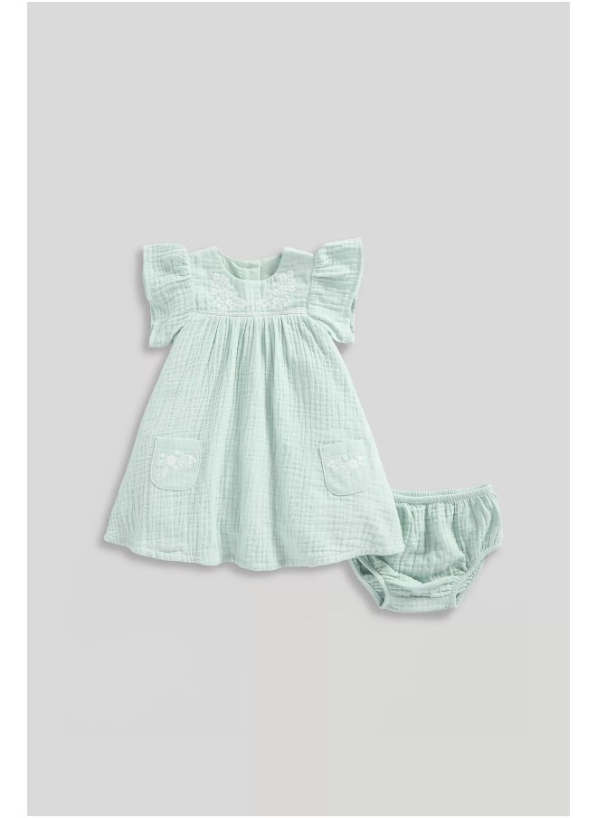 mothercare Green Woven Dress and Knickers  - Image 2