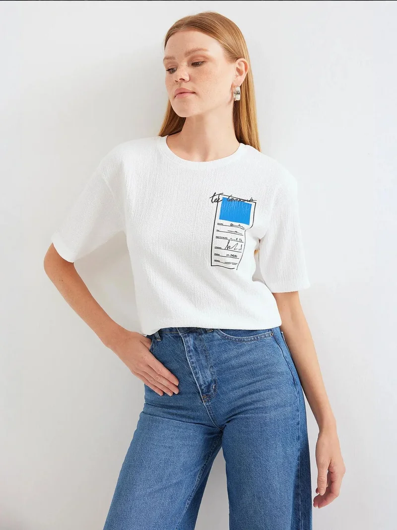 Big Dart Maya Blue BDART Printed Crew Neck Short Sleeve T-Shirt for Women | Best Price UAE