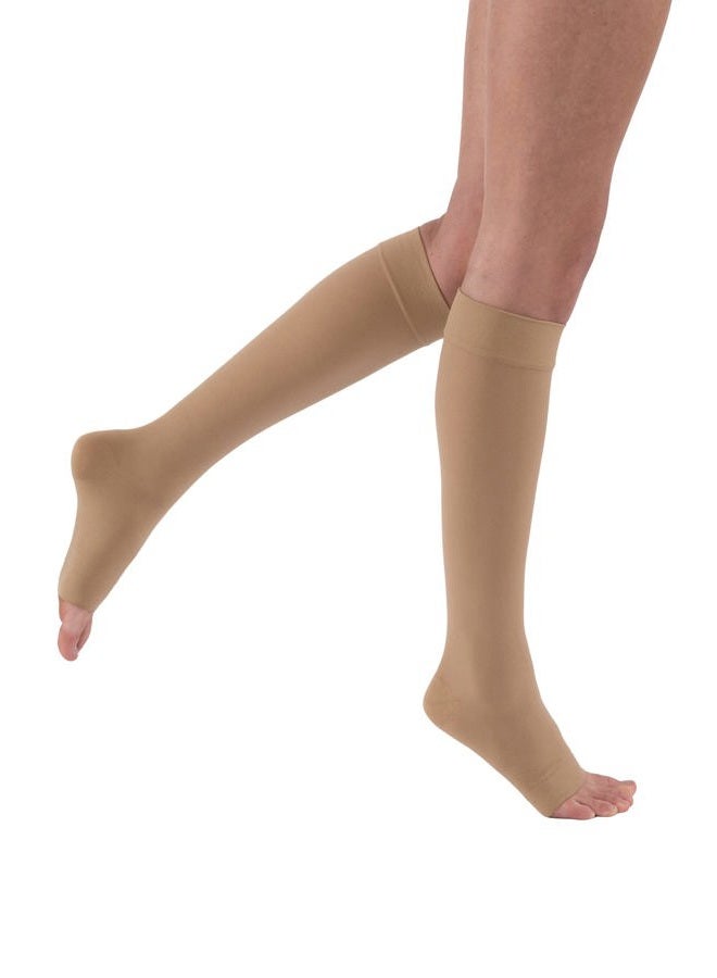 JOBST جوبست رليف، ملابس طبية للساق، أصابع مفتوحة، جورب ضاغط عالي الكعب، متوسط، بيج، 1 زوج - Image 1