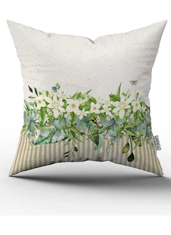 Cango Home Double Sided Cream Green Floral Patterned Digital Printed Throw Pillow Cover CGH1064