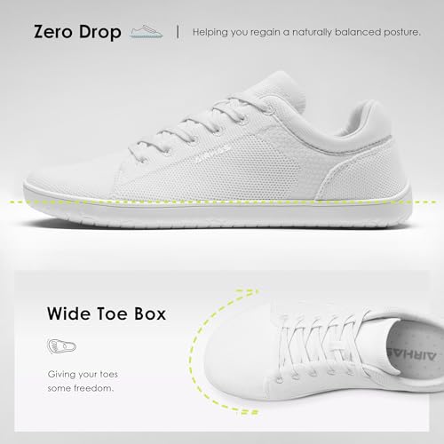 AIRHAS Womens Minimalist Barefoot Shoes Zero Drop Wide Toe Box Shoes Lightweight Casual Fashion Sneakers for Women(White,8.0) - Image 2