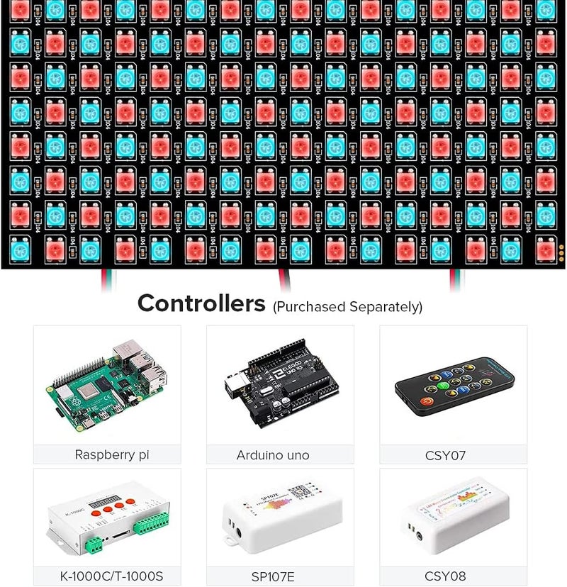 SEZO LED Matrix WS2812B RGB 5050SMD LED Screen Panel Individually Addressable16x16 256 Pixels Digital Flexible for Arduino Programmed Image Full Color Lighting DC5V - Image 5