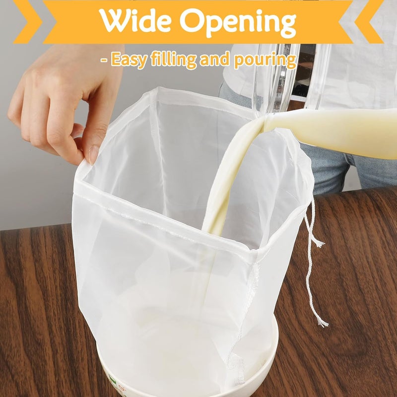 Mkobon 4 Pcs 12"x12" Nut Milk Bag, Fine Mesh Nylon Cheese Cloth Bag for Straining, Reusable Strainer Bags for Almond Milk, Yogurt, Juice, Cheese Making, Cold Brew Coffee, Beer Tea - Image 4