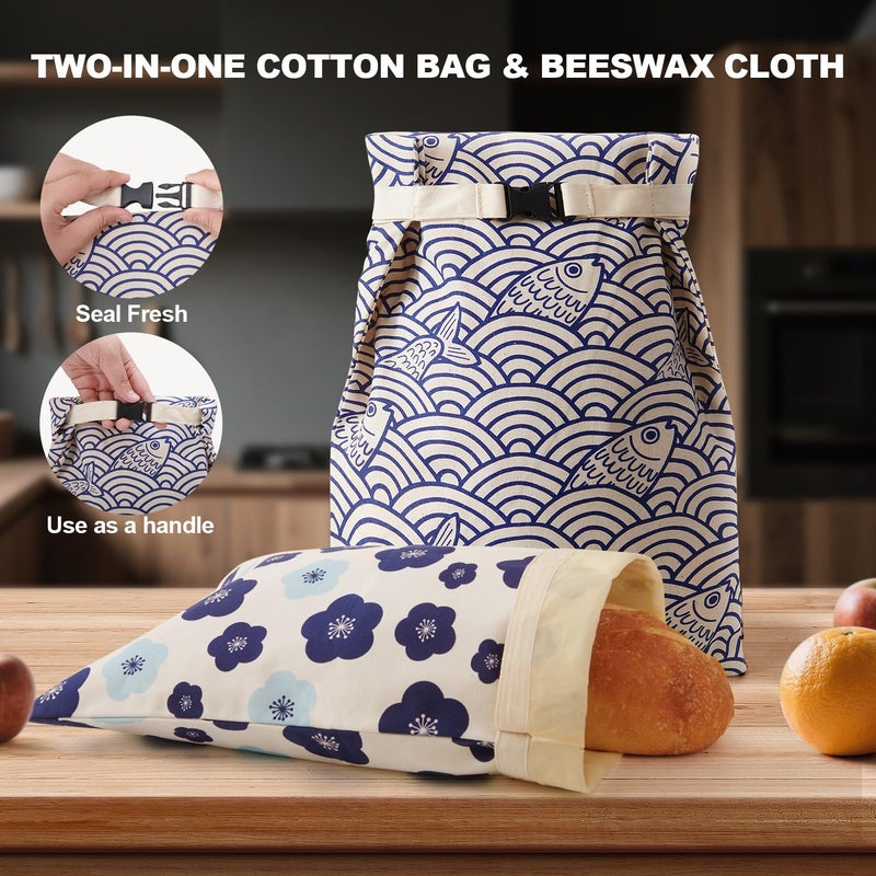 Augine Beeswax Bread Bags for Sourdough, Reusable Bread Bags for Homemade Bread, 2 Pack Natural Cotton Beeswax Storage, Natural Cotton Beeswax Bags, Large Capacity - Image 4