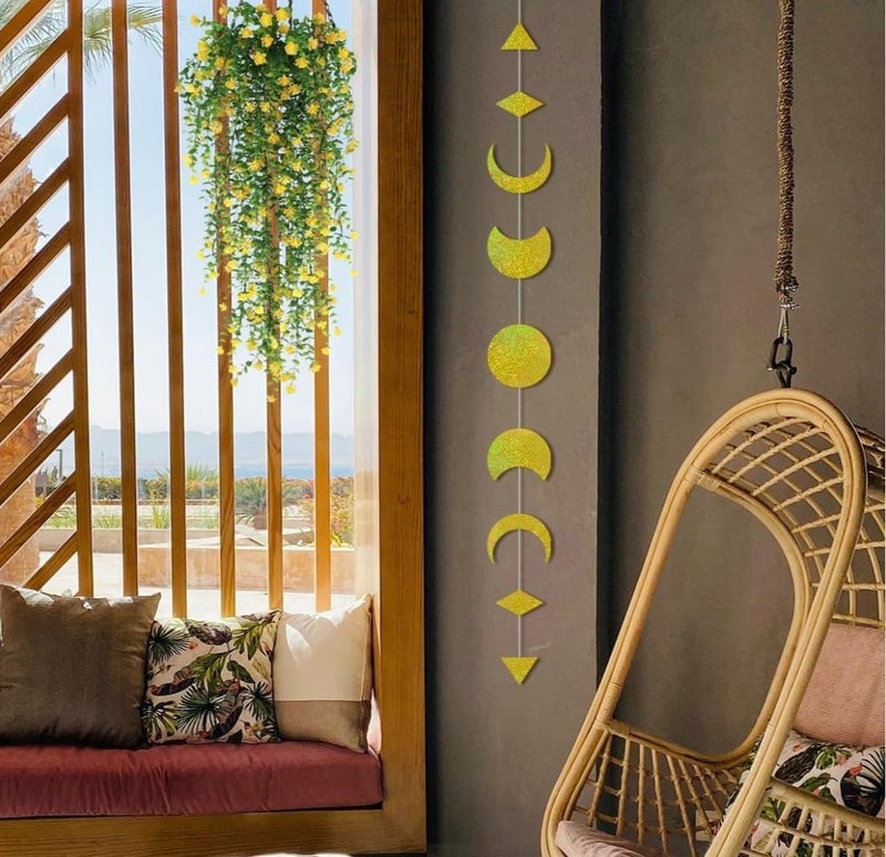 VRB Dec 2 Pcs Artificial Dry Baby's Breath Greenery Hanging Plants Vines Fake Ivy Hanging Flowers Vine Wall Hanging for Home Decor,Wall,Balcony Decoration. (4, Yellow Euclyptus Fern Hanging) - Image 3