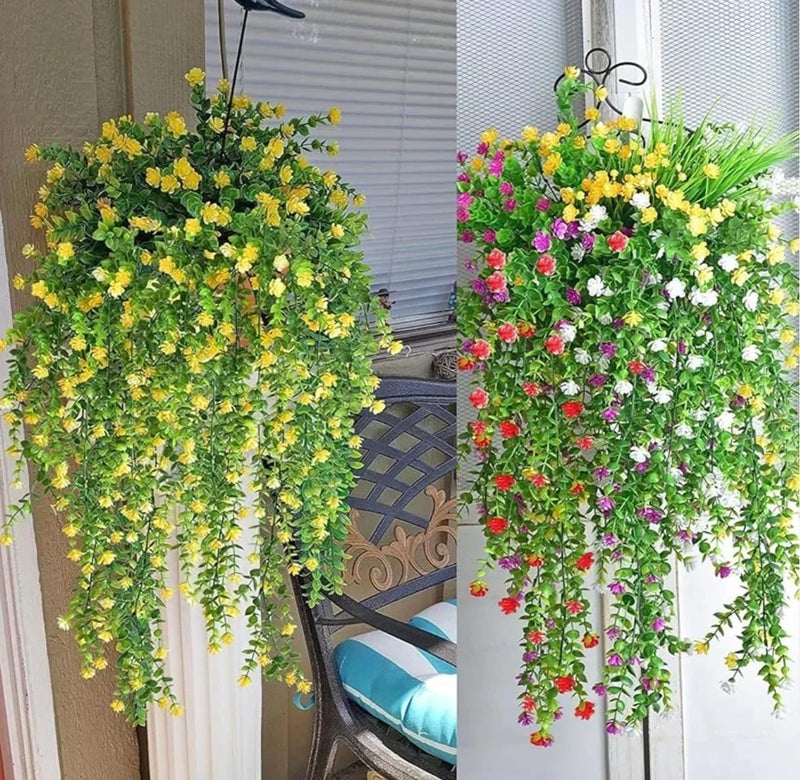 VRB Dec 2 Pcs Artificial Dry Baby's Breath Greenery Hanging Plants Vines Fake Ivy Hanging Flowers Vine Wall Hanging for Home Decor,Wall,Balcony Decoration. (4, Yellow Euclyptus Fern Hanging) - Image 4