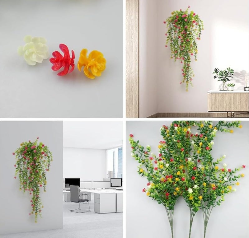 VRB Dec 2 Pcs Artificial Dry Baby's Breath Greenery Hanging Plants Vines Fake Ivy Hanging Flowers Vine Wall Hanging for Home Decor,Wall,Balcony Decoration. (4, Yellow Euclyptus Fern Hanging) - Image 5