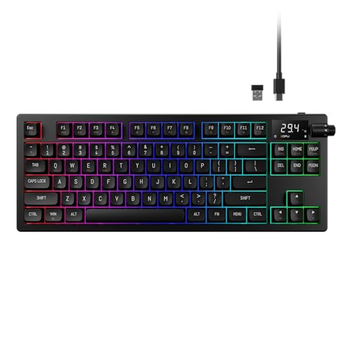GAMDIAS Hermes M7 Gasket Gaming Keyboard | 80% Hot-Swappable Linear Switches w/RGB Backlit&Knob | 3 Mode BT/2.4G/Wired, 5-Layer Padding Gasket Structure | Software Customizable Digital Display | Black - Image 1