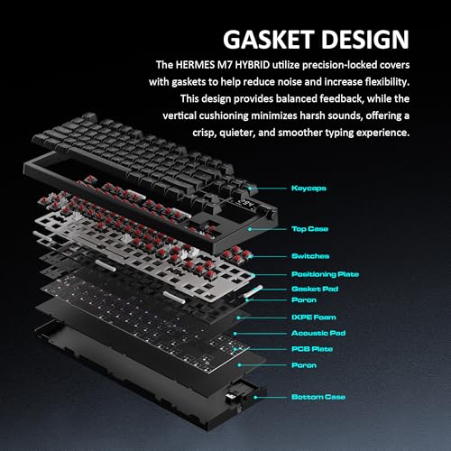 GAMDIAS Hermes M7 Gasket Gaming Keyboard | 80% Hot-Swappable Linear Switches w/RGB Backlit&Knob | 3 Mode BT/2.4G/Wired, 5-Layer Padding Gasket Structure | Software Customizable Digital Display | Black - Image 4