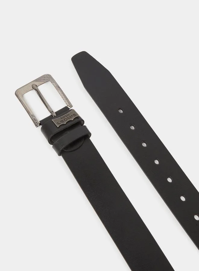Styli Black Solid Faux Leather Belt with Engraved Buckle