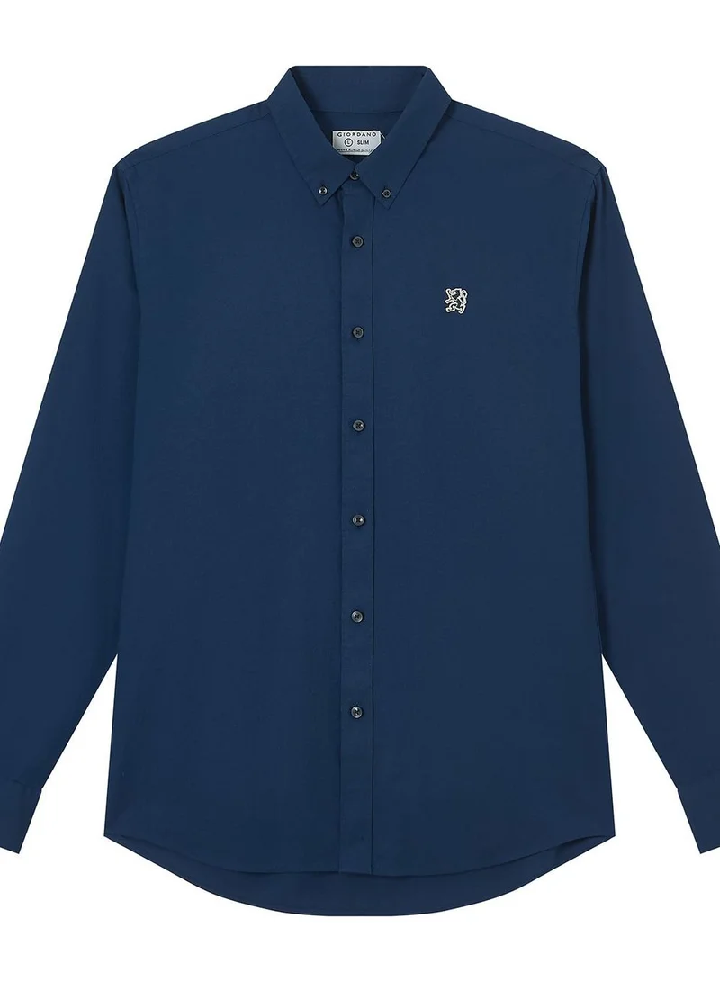 GIORDANO Men’s Cotton Slim Oxford Shirt with Embroidery