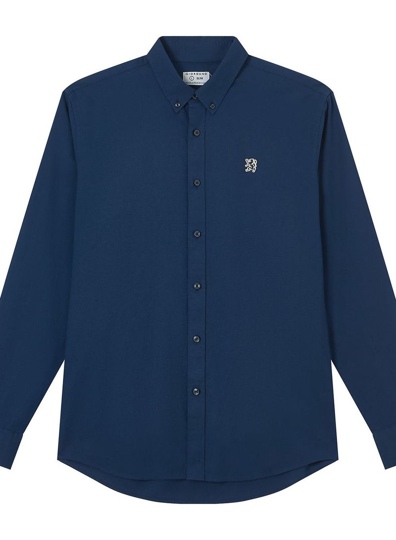 GIORDANO Men’s Cotton Slim Oxford Shirt with Embroidery - Image 1