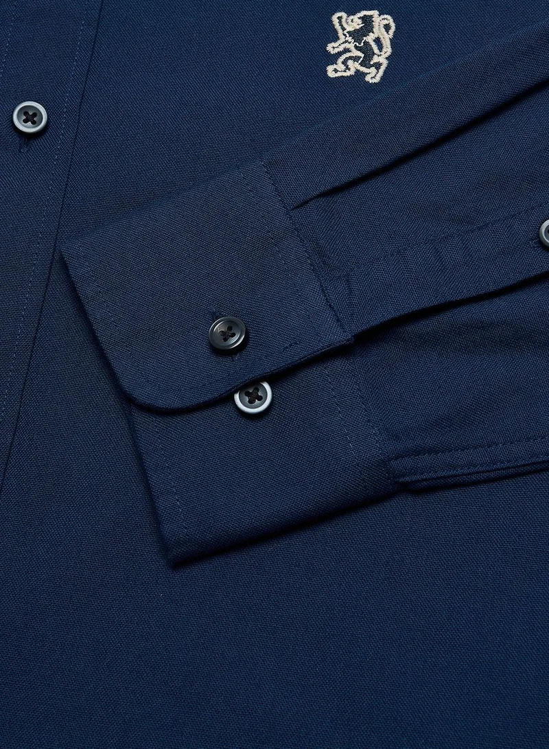 GIORDANO  Men’s Cotton Slim Oxford Shirt with Embroidery for Men | Best Price UAE