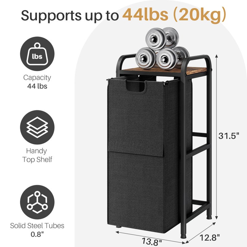 Kitstorack Laundry Hamper, Laundry Basket, Laundry Sorter with a Pull-Out and Removable Bag, Shelf, Metal Frame, 17 Gallons (62 L), Ink Black and Rustic Brown - Image 2