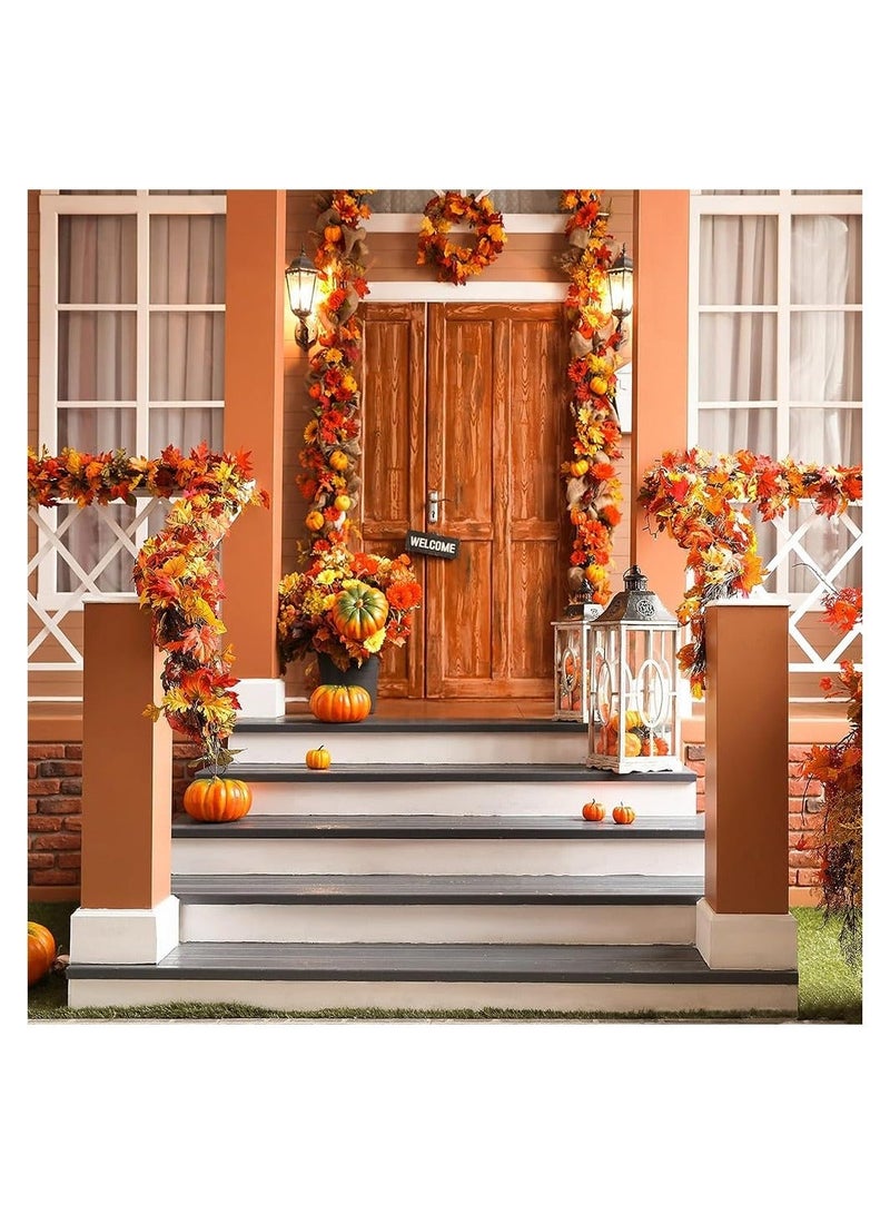 Y&D 3 Pack Fall-Garland Garland Leaf Foliage Mantle Vine Fall Hanging Decor Artificial Autumn Decoration for Home Fireplace Front Door Wedding Party Thanksgiving  - Image 2