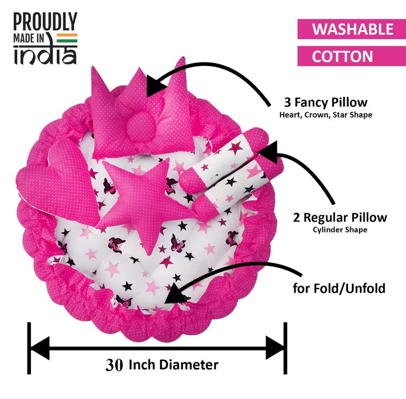 LOREM Pink 5 Pillows & Round Shape Cotton Baby Bed for 0-1 Year BB03-CMC - Image 3