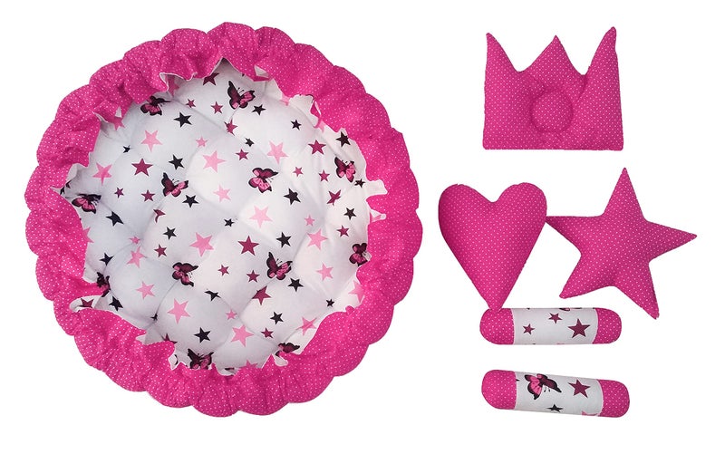 LOREM Pink 5 Pillows & Round Shape Cotton Baby Bed for 0-1 Year BB03-CMC - Image 4