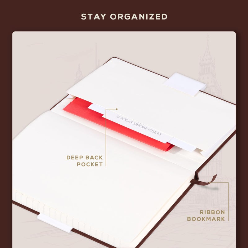 BEECHMORE BOOKS Lined Journal Notebook, 5.8 x 8.3 inch, A5 160 Lined Pages, Hardcover Leather Journals for Women, Men, Writing and Notebooks for Work - 120 GSM Thick Paper, Gifts Box Included (Chestnut Brown) - Image 4