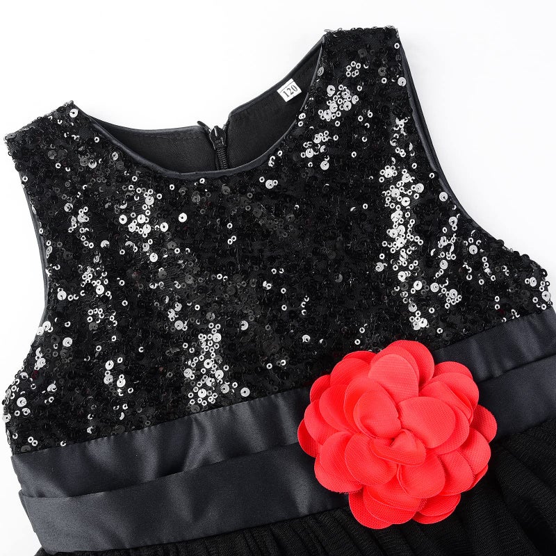 Uhnice Sequin Sleeveless Tulle Mesh Flower Girl Party Dress (5, Black) - Image 5