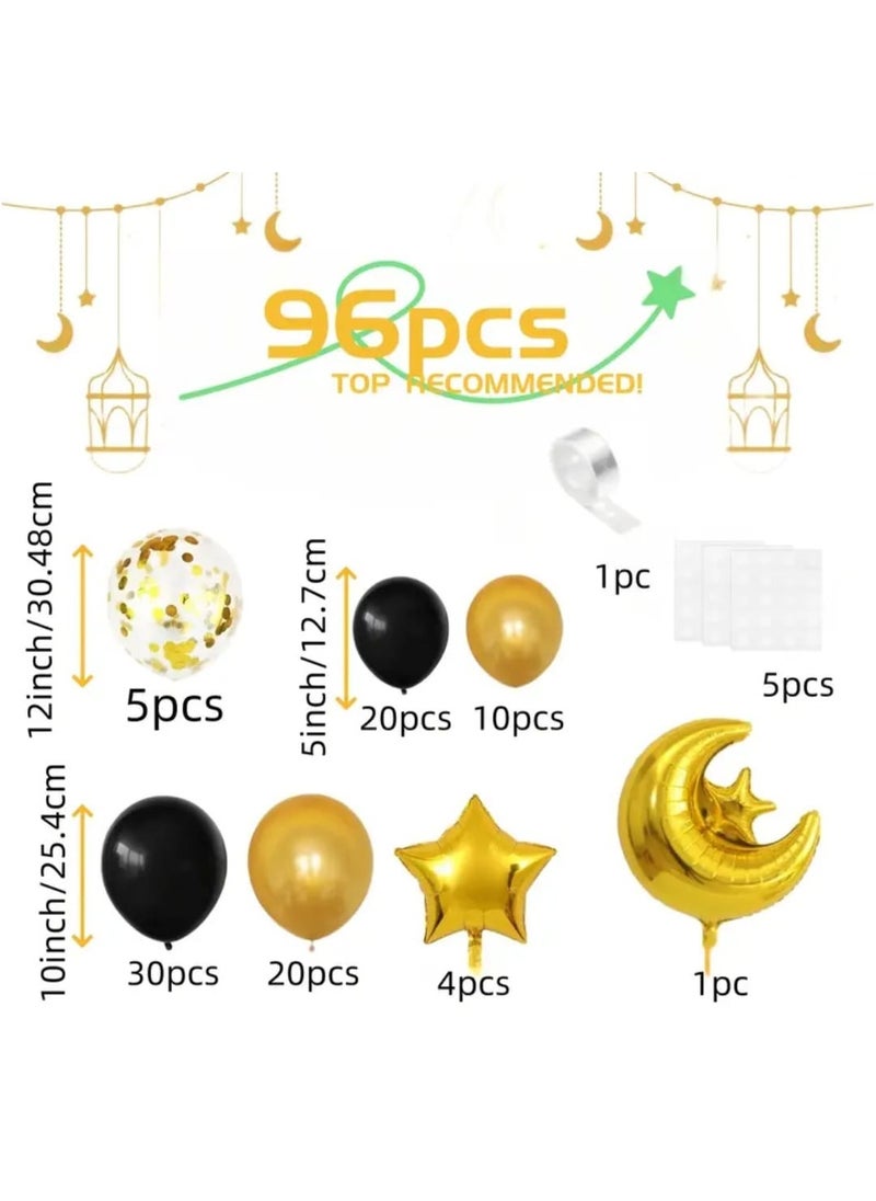 BOLREUS 96 Pcs Balloon Garland Arch Kit For Eid Mubarak, Featuring Black, White, Golden Balloons, Moon & Star Design, Decorating  Eid Mubarak, Ramadan Celebration.  - Image 5