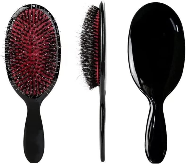 Large Hair Brush with Soft Nylon Pin, detangler brush，Everyday Hair Brushes for Women, Men or Kids with Thin to Thick Curly Hair, Hairbrush for Detangling, Defrizz, Distribute Oil (Black)