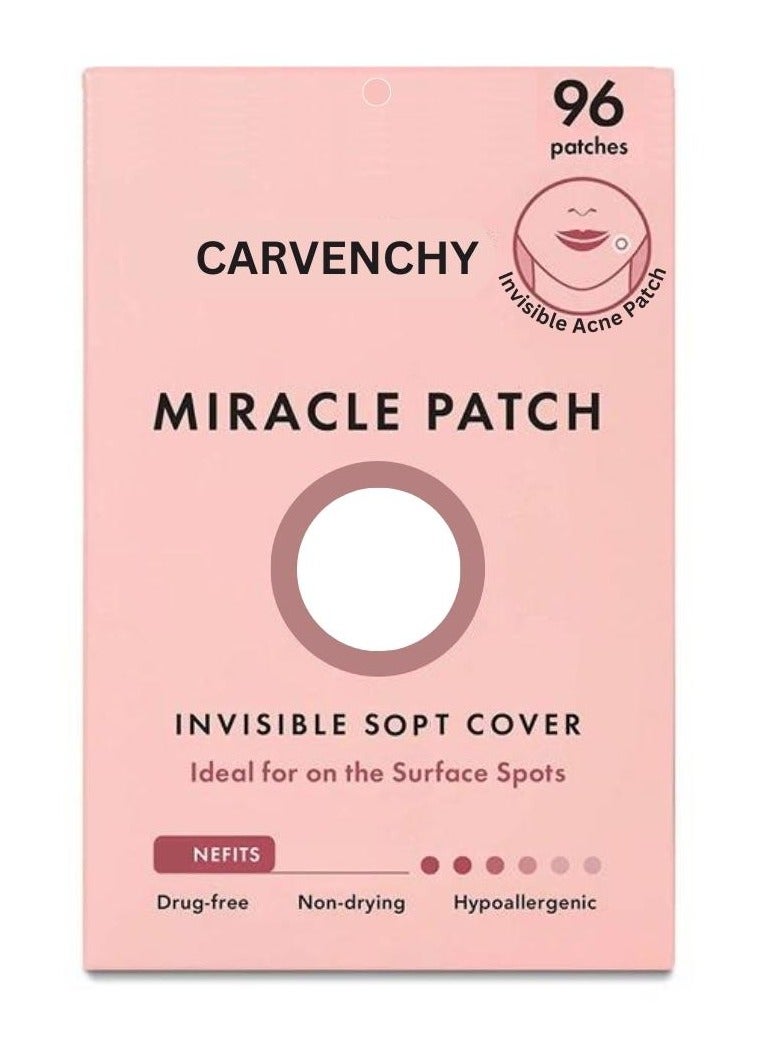 CARVENCHY 96 Pieces Miracle Patches Pimple Patches for Face Miracle Invisible Spot Cover Hydrocolloid Acne Blemishes and Zits Absorbing Patch Breakouts Treatment for Skin Care Facial Stickers  - Image 1