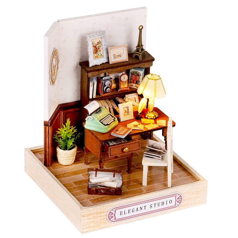 Flever Dollhouse Miniature DIY House Kit Creative Room with Furniture for Romantic Valentine's Gift (Elegant Studio) - Image 1