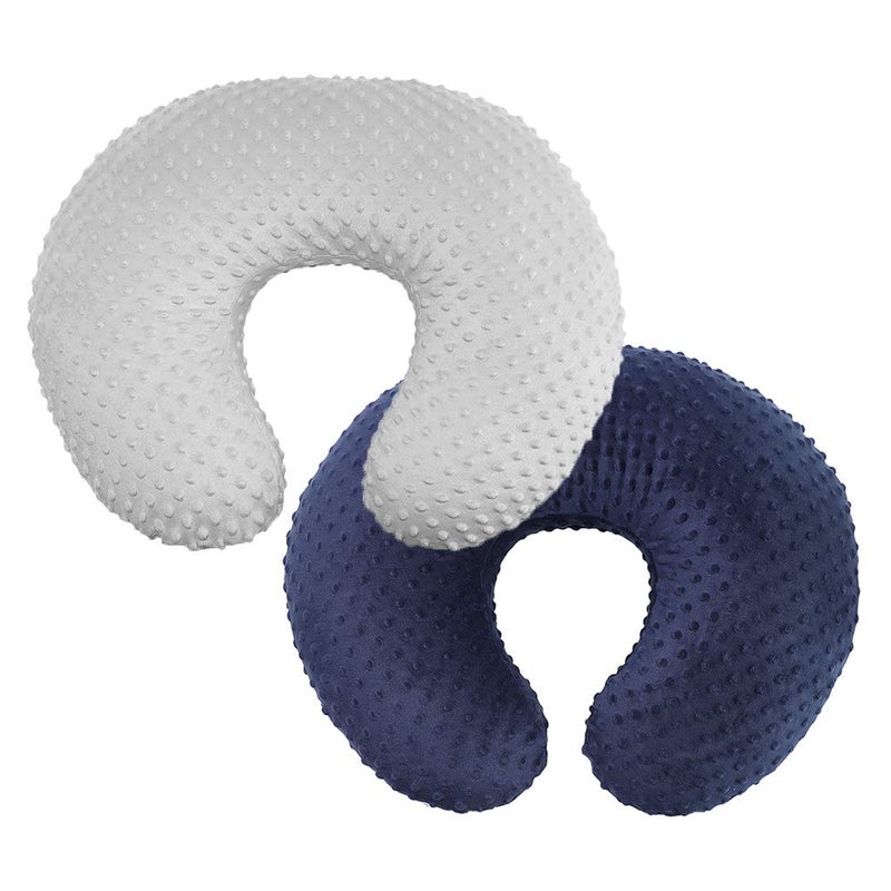 Owlowla 2Pack Nursing Pillow Cover Grey&Navy Nursing Covers Set Breastfeeding Pillow Slipcover Fits Naked Nursing Pillow for Baby Boy Girl(Silver Gray/Navy) - Image 1