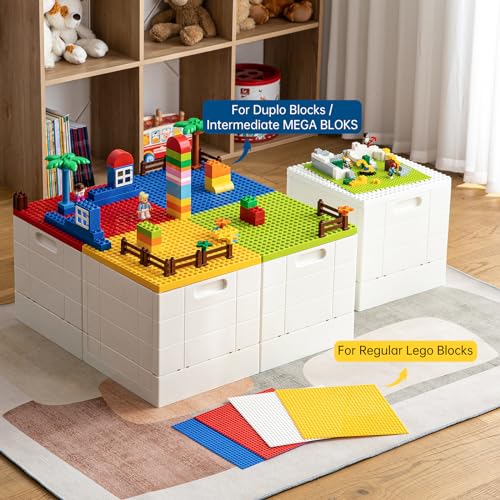 SHIMOYAMA Collapsible Storage Box with Building Baseplate Lid for Duplo Blocks, 26 Qt. Stackable Bricks Storage Bins for MEGA BLOKS, 25L Folding Utility Container for Lego Duplo Bricks, Red - Image 2