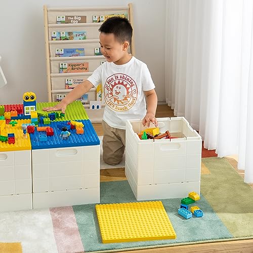 SHIMOYAMA Collapsible Storage Box with Building Baseplate Lid for Duplo Blocks, 26 Qt. Stackable Bricks Storage Bins for MEGA BLOKS, 25L Folding Utility Container for Lego Duplo Bricks, Red - Image 4