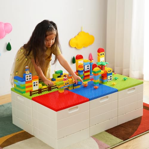 SHIMOYAMA Collapsible Storage Box with Building Baseplate Lid for Duplo Blocks, 26 Qt. Stackable Bricks Storage Bins for MEGA BLOKS, 25L Folding Utility Container for Lego Duplo Bricks, Red - Image 5