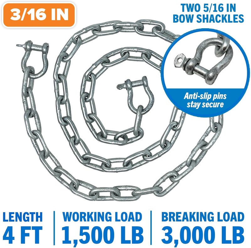 Better Boat Galvanized Anchor Chain with Bow Shackles - 4 FT x 3/16 Inch - Image 2