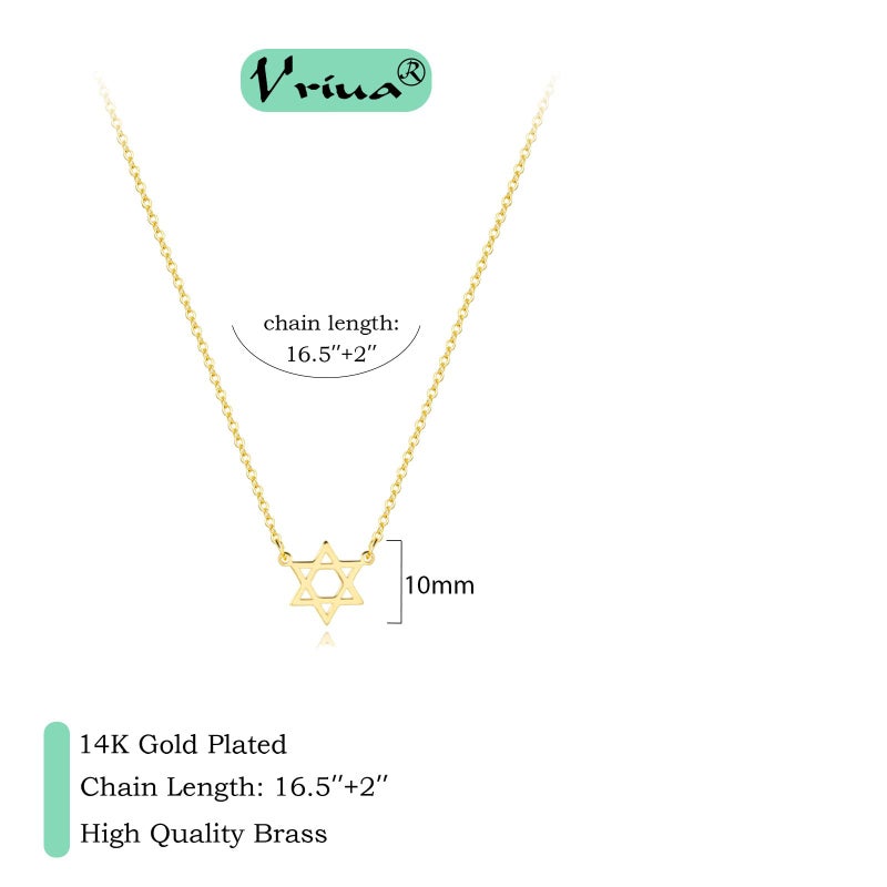 VRIUA Gold Necklace for Women 14k Gold Plated Dainty Star Pendant Necklace Simple Hexagonal Star Necklace Delicate Jewelry Everyday for Women - Image 4