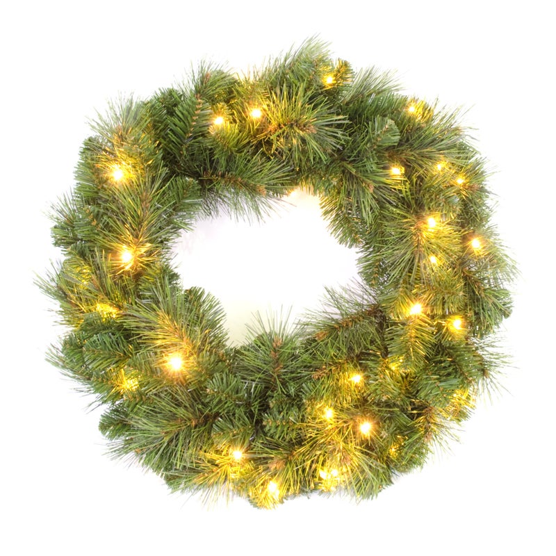 إكليل شجرة الألبرتا المضيء من WeRChristmas مزود بـ 35 ضوء LED أبيض دافئ 60 سم إكليل أخضر