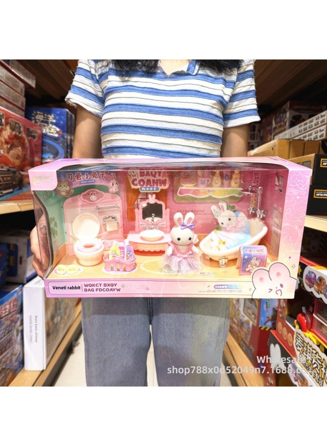 Yasi Weini Rabbit Rabbit Big Castle Villa Living Room Bedroom Bunk Bed Girl Play House Children's Toys-Color:734 Little Rabbit Fun Bathroom - Image 1