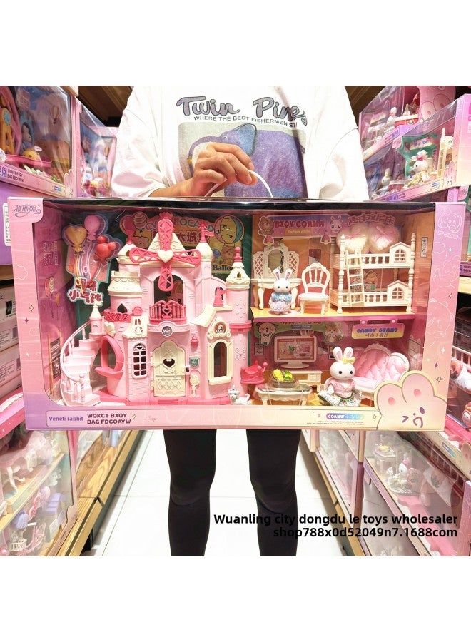 Yasi Weini Rabbit Rabbit Big Castle Villa Living Room Bedroom Bunk Bed Girl Play House Children's Toys-Color:734 Little Rabbit Fun Bathroom - Image 2