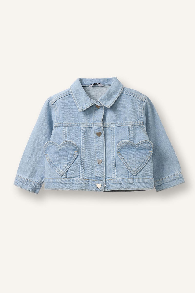 DeFacto Blue BabyGirl Baby Girl Heart Pocket Denim Jacket Casual - Image 4