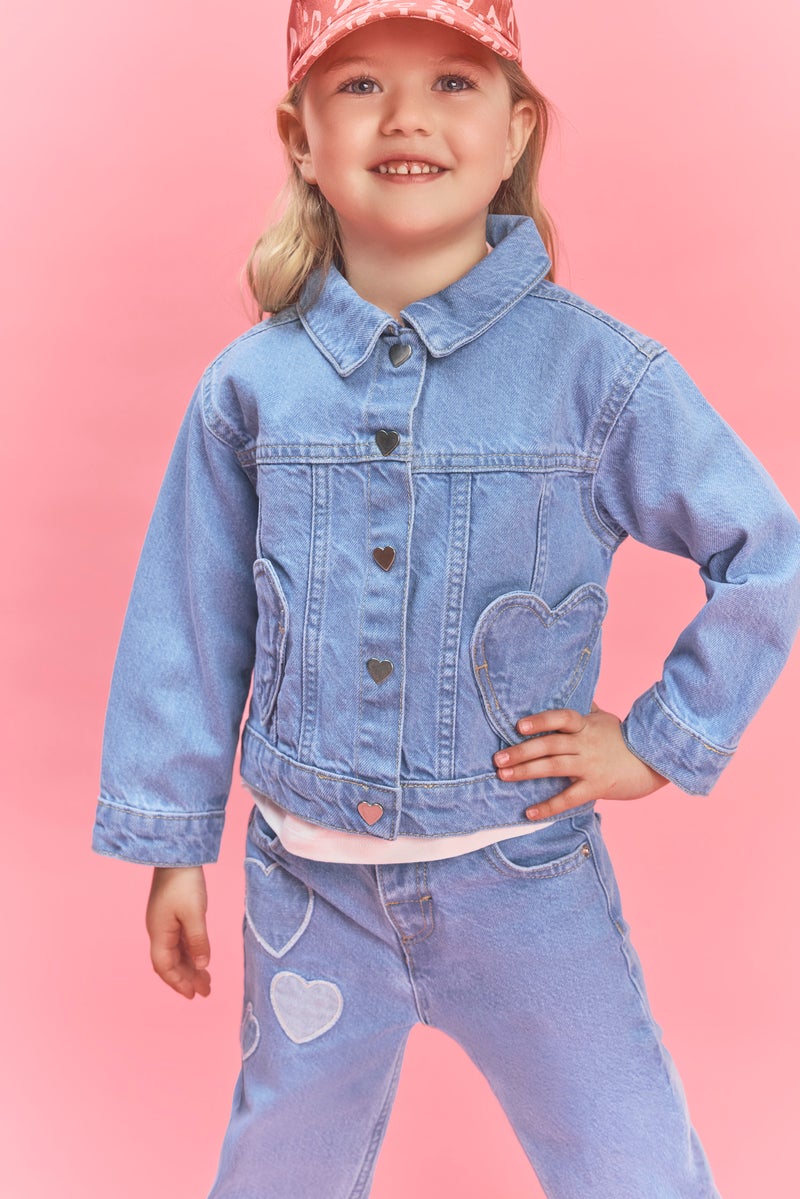 DeFacto Blue BabyGirl Baby Girl Heart Pocket Denim Jacket Casual - Image 1