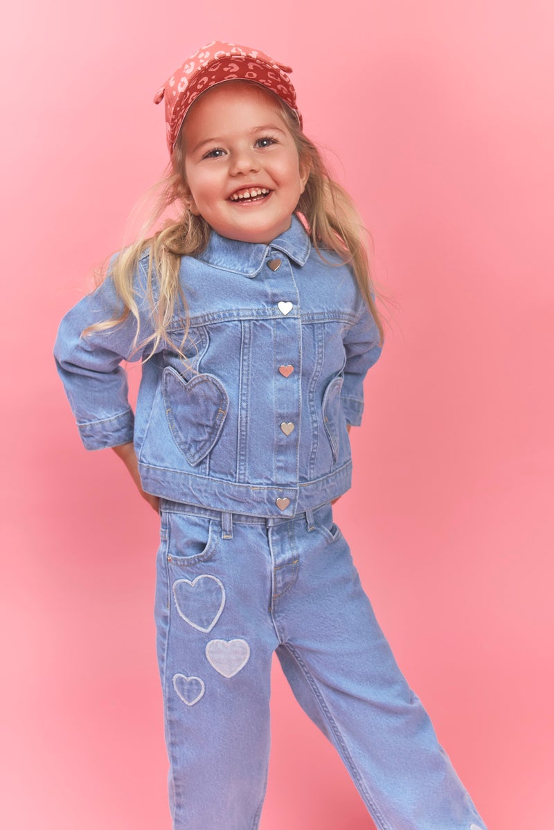 DeFacto Blue BabyGirl Baby Girl Heart Pocket Denim Jacket Casual - Image 3