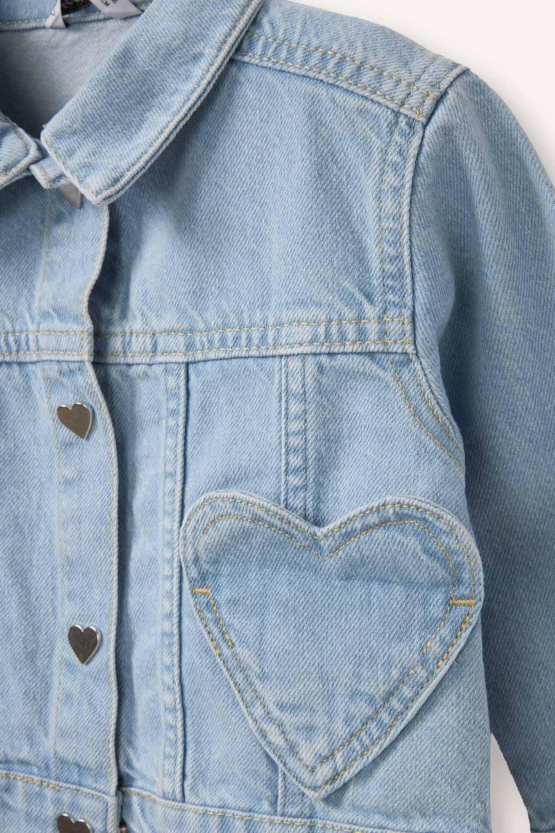 DeFacto Blue BabyGirl Baby Girl Heart Pocket Denim Jacket Casual - Image 5
